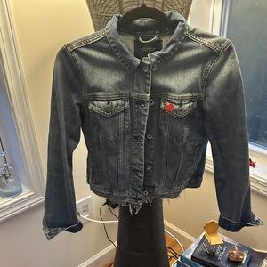 Denim Jacket with Red Accent